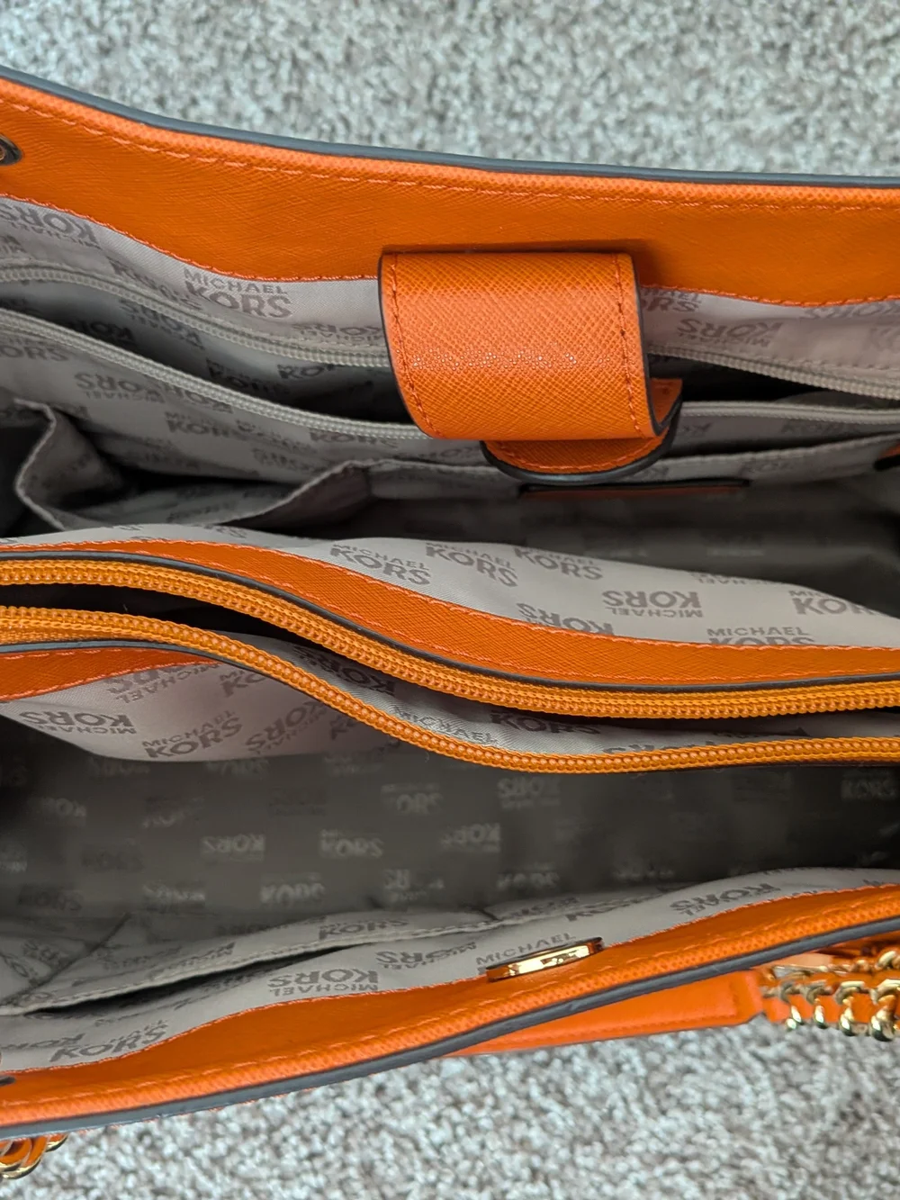 Michael Kors Orange Saffiano Leather Chain Tote